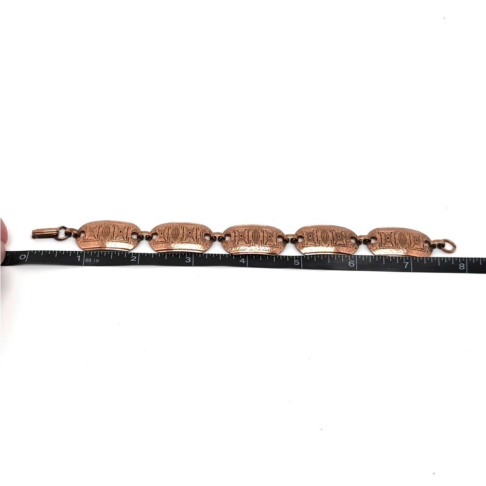 Vintage Copper Link Bracelet with Etched Floral Design - Picture 12 of 12